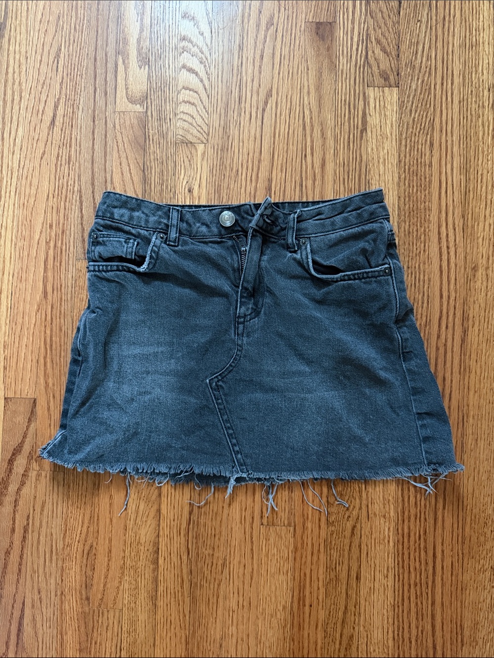 BDG Black Denim Mini Skirt with Frayed Hem